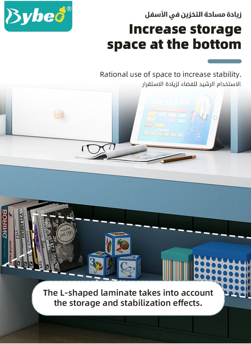 Bybeo - Kids Desks, Kid Study Table for Boys Girls, Adjustable Lifting Height Children Desk, Children's Reading Activity Desk with Multi-Tier Large-Capacity Bookshelf, for Student Write Study, 120x150x50cm - Image 1