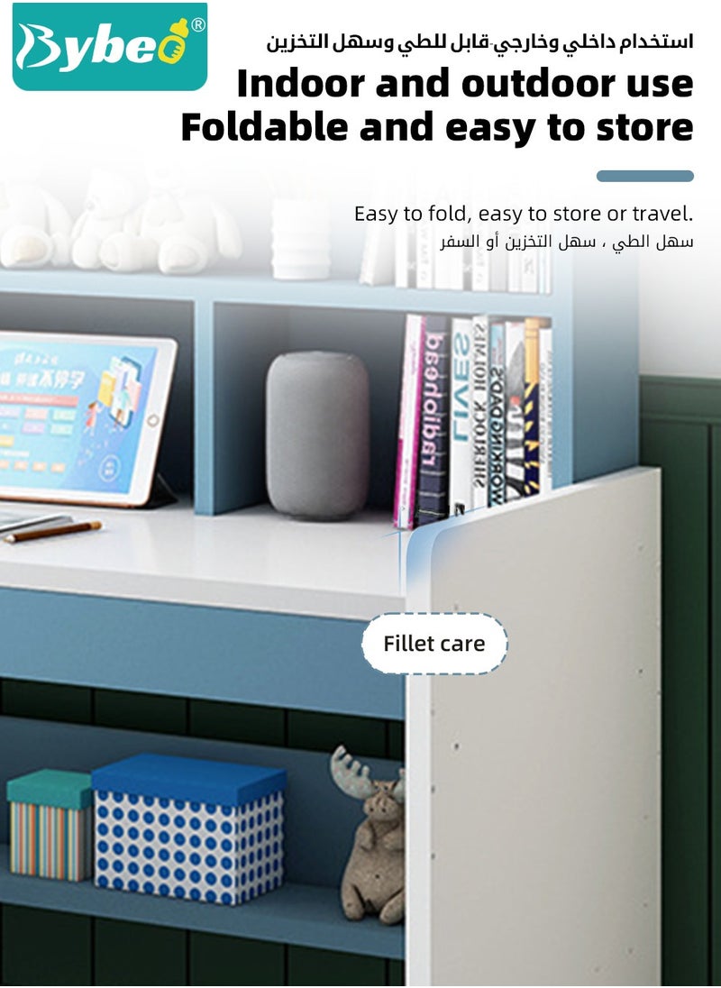 Bybeo - Kids Desks, Kid Study Table for Boys Girls, Adjustable Lifting Height Children Desk, Children's Reading Activity Desk with Multi-Tier Large-Capacity Bookshelf, for Student Write Study, 120x150x50cm - Image 1