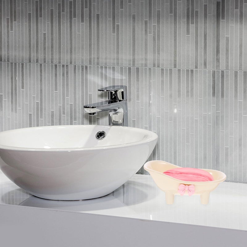 Self Draining Soap Holder Cream White Butterfly Bow Design For Bathroom Countertop Sink Shower - Image 5