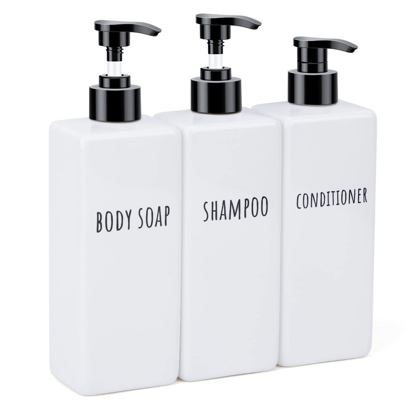 Segbeauty Segbeauty Plastic Soap Dispenser 3pcs 169oz Refillable Shampoo Bottles White 500ml Empty Square Pump Press Bottle Shower Dispenser Lotion Container for Modern Bathroom Hotel Kitchen 