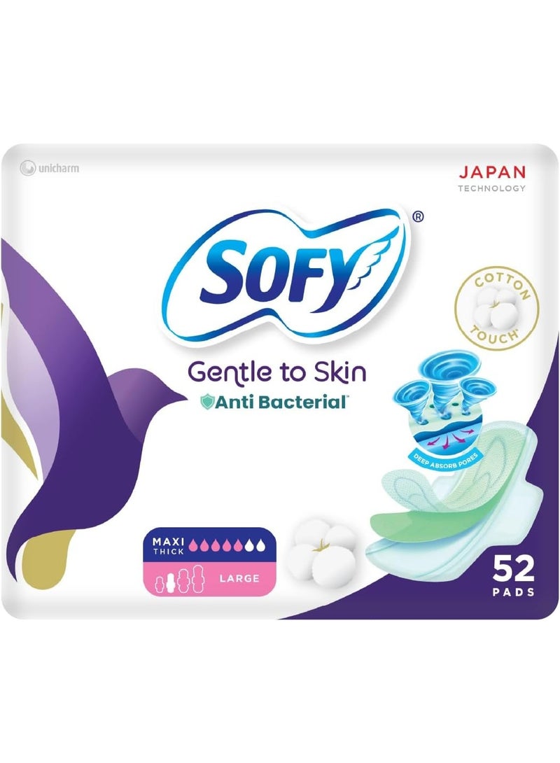 Sofy Gentle to Skin Anti-Bacterial Maxi Thick Large Sanitary Pads 52 Pcs – Heavy Flow Protection & Comfort