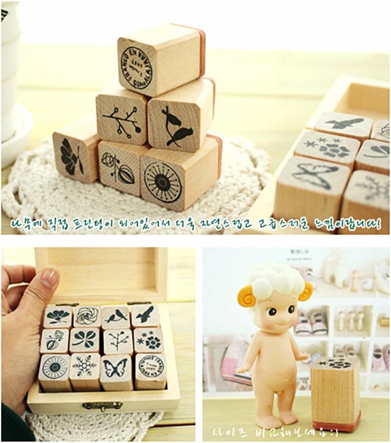 ALIMITOPIA Diary Stamp Set,Wooden Rubber Signet for Children DIY Scrapbooking Planner Album Card Making(12pcs,Natural Elements) - Image 5