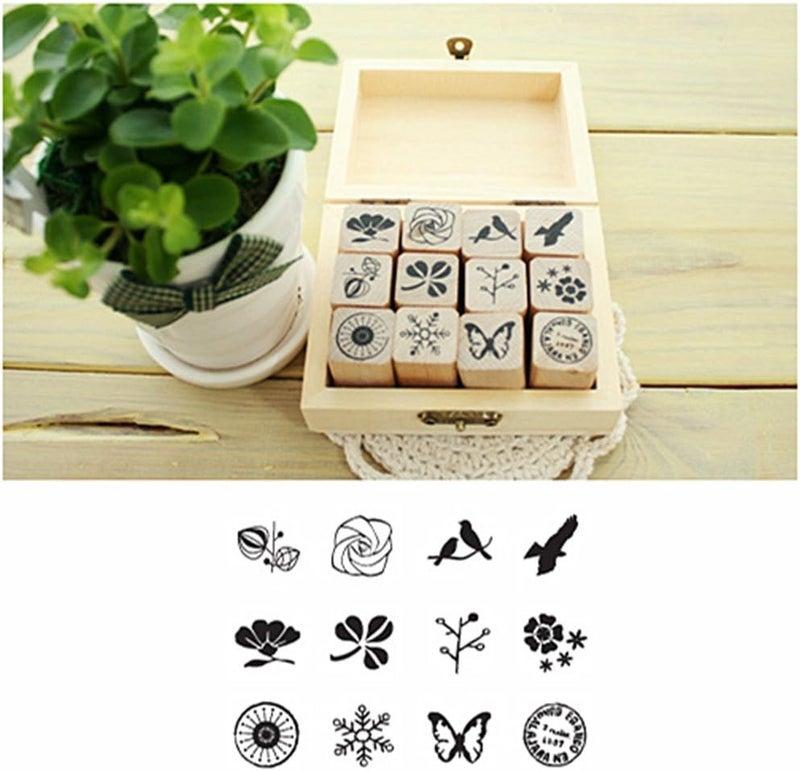 ALIMITOPIA Diary Stamp Set,Wooden Rubber Signet for Children DIY Scrapbooking Planner Album Card Making(12pcs,Natural Elements) - Image 3