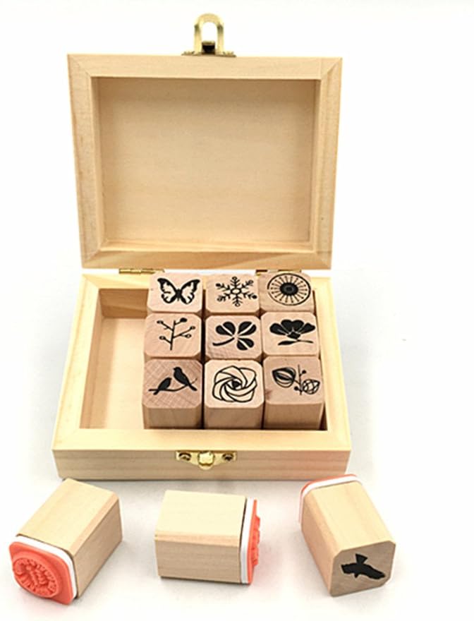 ALIMITOPIA Diary Stamp Set,Wooden Rubber Signet for Children DIY Scrapbooking Planner Album Card Making(12pcs,Natural Elements) - Image 1