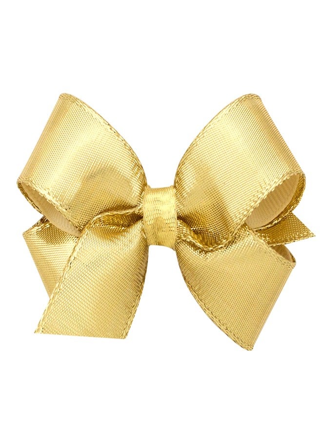 Wee Ones Girls' Metallic Overlay Hair Bow on a WeeStay No Slip Clip, Mini, Gold - Image 1