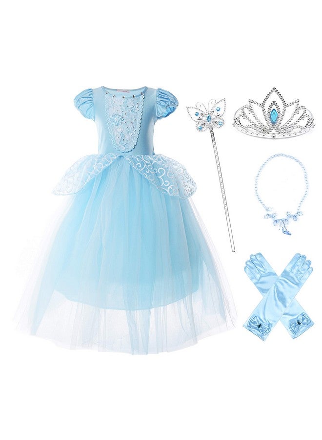 JerrisApparel Girls Princess Costume Puff Sleeve Fancy Birthday Party Dress up (2T, Blue with Accessories) - Image 1