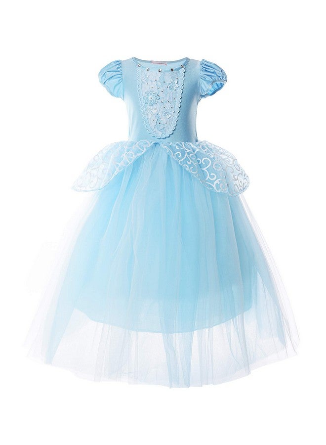 JerrisApparel Girls Princess Costume Puff Sleeve Fancy Birthday Party Dress up (2T, Blue with Accessories) - Image 2