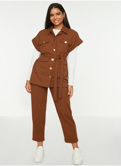 trendyol Camel Gold Buttoned Vest-Pants Knitted Suit TCTAW22US0062  - Image 1