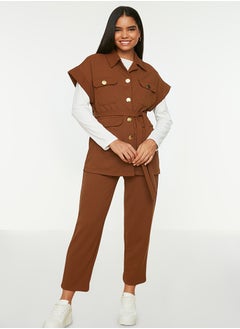 trendyol Camel Gold Buttoned Vest-Pants Knitted Suit TCTAW22US0062  - Image 3
