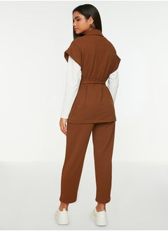 trendyol Camel Gold Buttoned Vest-Pants Knitted Suit TCTAW22US0062  - Image 5