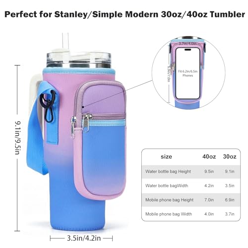 GOEWY Water Bottle Carrier Bag for Stanley 30 oz Tumbler with Phone Pocket Neoprene Water Bottle Holder with Shoulder Handheld Strap Stanley Cup Accessories - Image 3