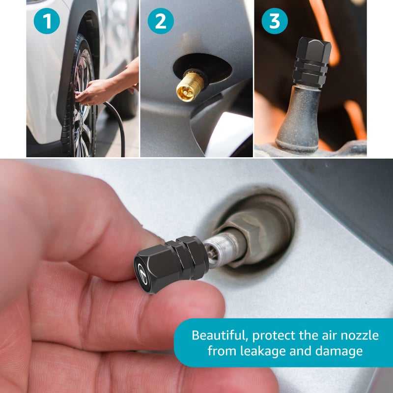 DSVI Tire Valve Caps, Valve Stem Caps Fit Lexus ES350 GS350 GS300h GS450h is300 es350 ls460 rx350 NX300h, Alloy Car Tire Caps for Corrosion Resistant Leak-Proof Car Accessories, Black - Image 4