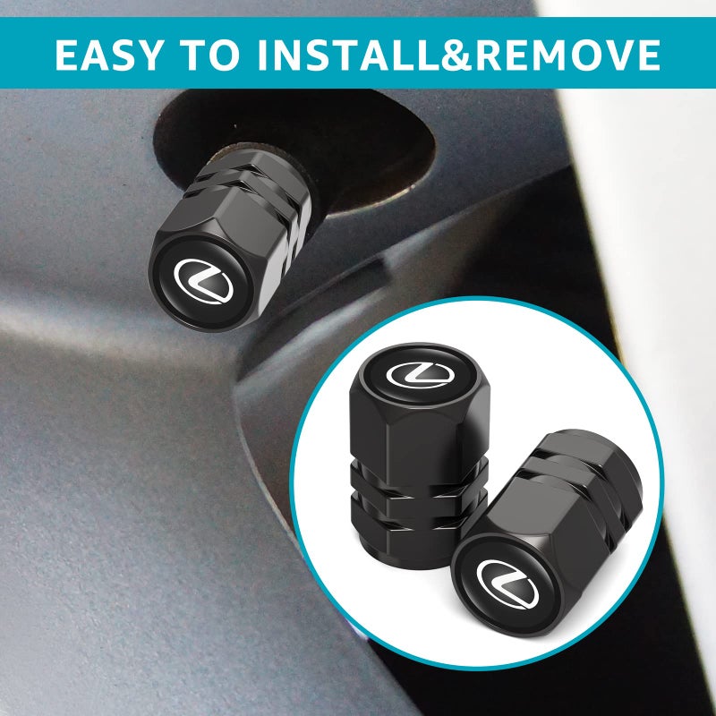DSVI Tire Valve Caps, Valve Stem Caps Fit Lexus ES350 GS350 GS300h GS450h is300 es350 ls460 rx350 NX300h, Alloy Car Tire Caps for Corrosion Resistant Leak-Proof Car Accessories, Black - Image 3