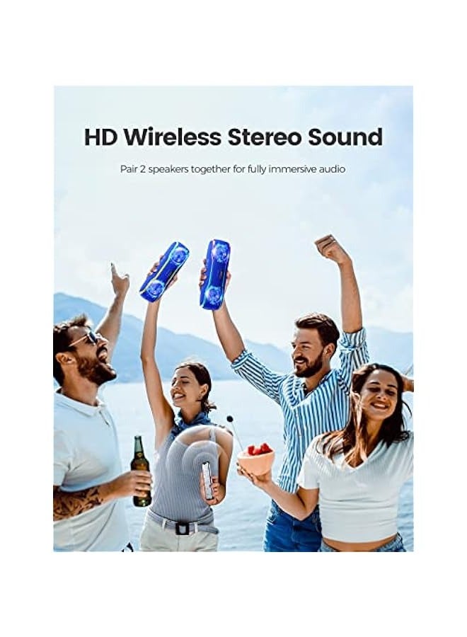 ANKOVO Portable Bluetooth Speaker, IPX7 Waterproof Wireless Speaker with Colorful Flashing Lights, 25W Super Bass 24H Playtime, 100ft Range, TWS Pairing for Outdoor, Home, Party, Beach, Travel - Image 5