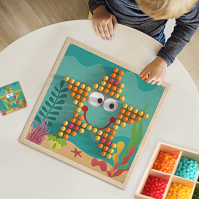 Wooden Children'S Early Education Educational Color Visual Exercise Combination Patch Board Creative Mushroom Nail Puzzle Toy - Image 2
