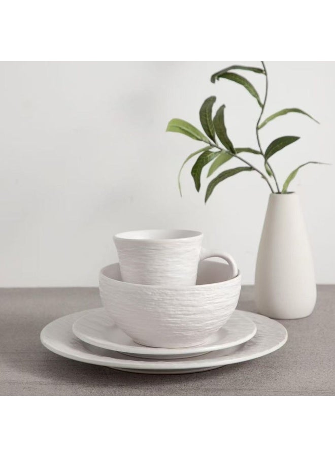 DANUBE HOME طقم عشاء مزخرف 16 قطعة - يخدم 4 أشخاص، خزف أبيض، يتضمن 4 أطباق عشاء (27 سم)، 4 أطباق جانبية (19 سم)، 4 سلطانيات (16 سم)، 4 أكواب (330 مل) - مثالي لأي مطبخ - Image 3