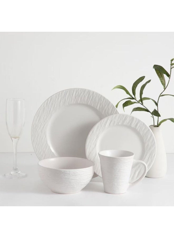 DANUBE HOME طقم عشاء مزخرف 16 قطعة - يخدم 4 أشخاص، خزف أبيض، يتضمن 4 أطباق عشاء (27 سم)، 4 أطباق جانبية (19 سم)، 4 سلطانيات (16 سم)، 4 أكواب (330 مل) - مثالي لأي مطبخ - Image 1