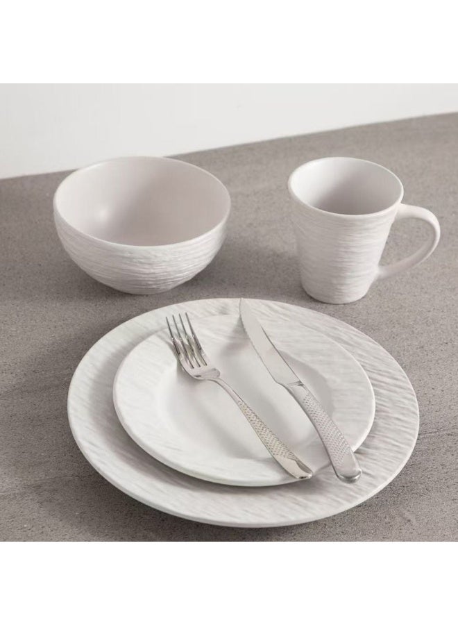 DANUBE HOME طقم عشاء مزخرف 16 قطعة - يخدم 4 أشخاص، خزف أبيض، يتضمن 4 أطباق عشاء (27 سم)، 4 أطباق جانبية (19 سم)، 4 سلطانيات (16 سم)، 4 أكواب (330 مل) - مثالي لأي مطبخ - Image 2