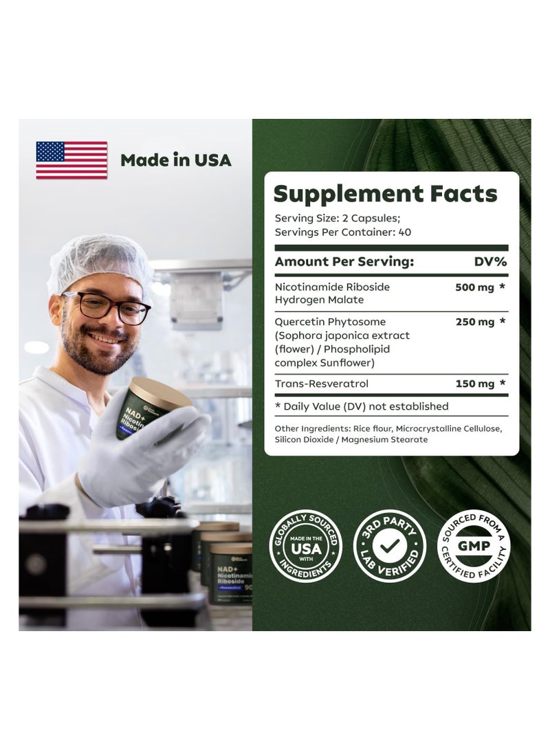 Reus Research NMN Supplement Alternative - Liposomal Nicotinamide Riboside w/Resveratrol & Quercetin - High Purity NAD Supplement for Anti-Aging, Energy, Focus - 80 Capsules - Image 4