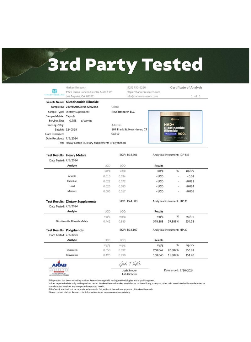 Reus Research NMN Supplement Alternative - Liposomal Nicotinamide Riboside w/Resveratrol & Quercetin - High Purity NAD Supplement for Anti-Aging, Energy, Focus - 80 Capsules - Image 5