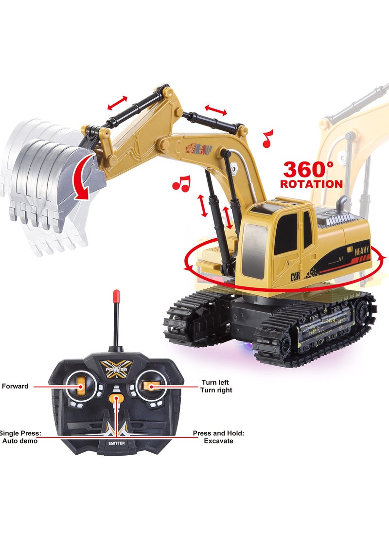 XiuWoo 2 PCS Remote Control Construction Vehicle Toy Set, Friction-Powered RC Excavator & RC Dump Truck with Lights and Sounds for Imaginative Play, Birthday Gifts for Toddlers Boys Girls  - Image 3