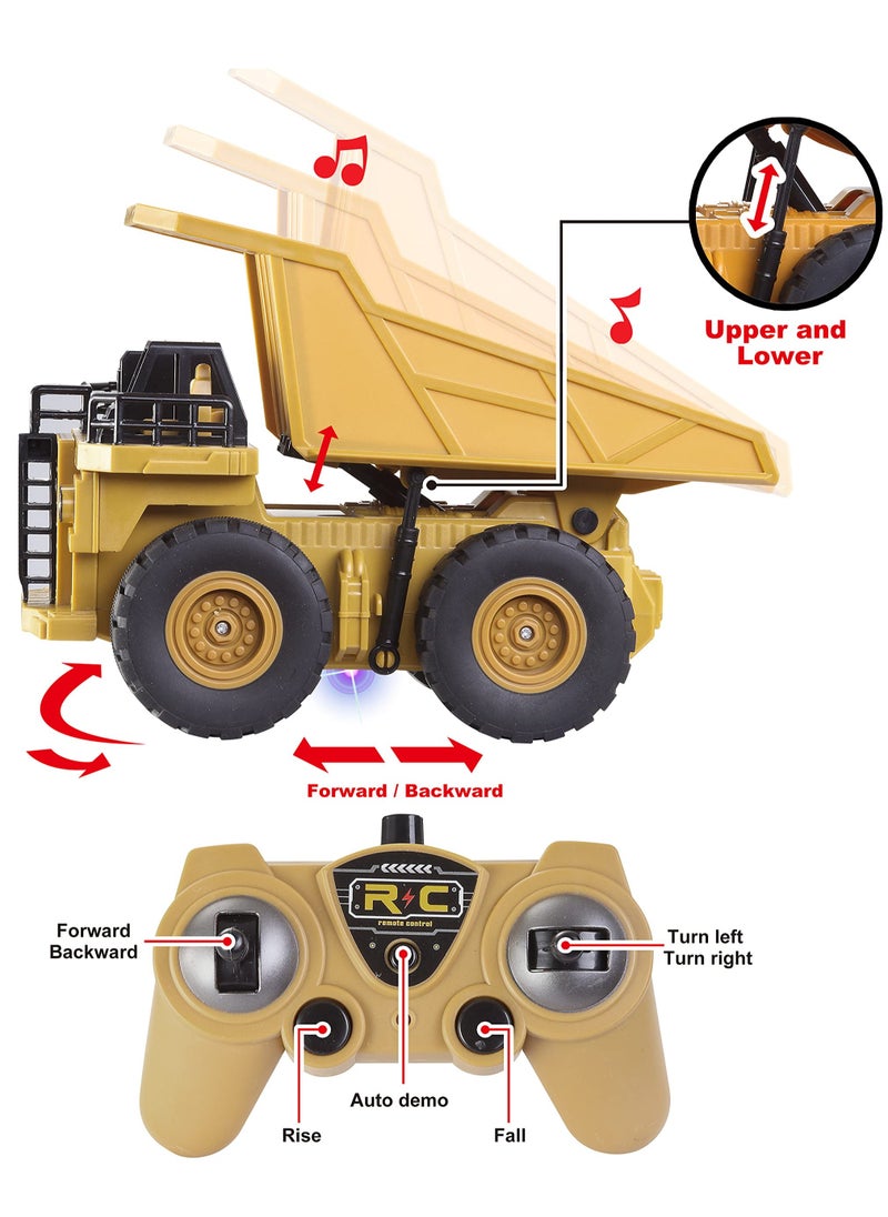 XiuWoo 2 PCS Remote Control Construction Vehicle Toy Set, Friction-Powered RC Excavator & RC Dump Truck with Lights and Sounds for Imaginative Play, Birthday Gifts for Toddlers Boys Girls  - Image 4