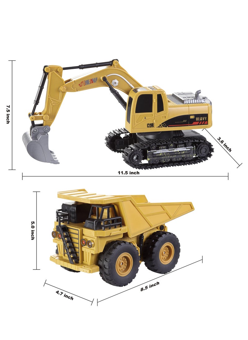 XiuWoo 2 PCS Remote Control Construction Vehicle Toy Set, Friction-Powered RC Excavator & RC Dump Truck with Lights and Sounds for Imaginative Play, Birthday Gifts for Toddlers Boys Girls  - Image 5