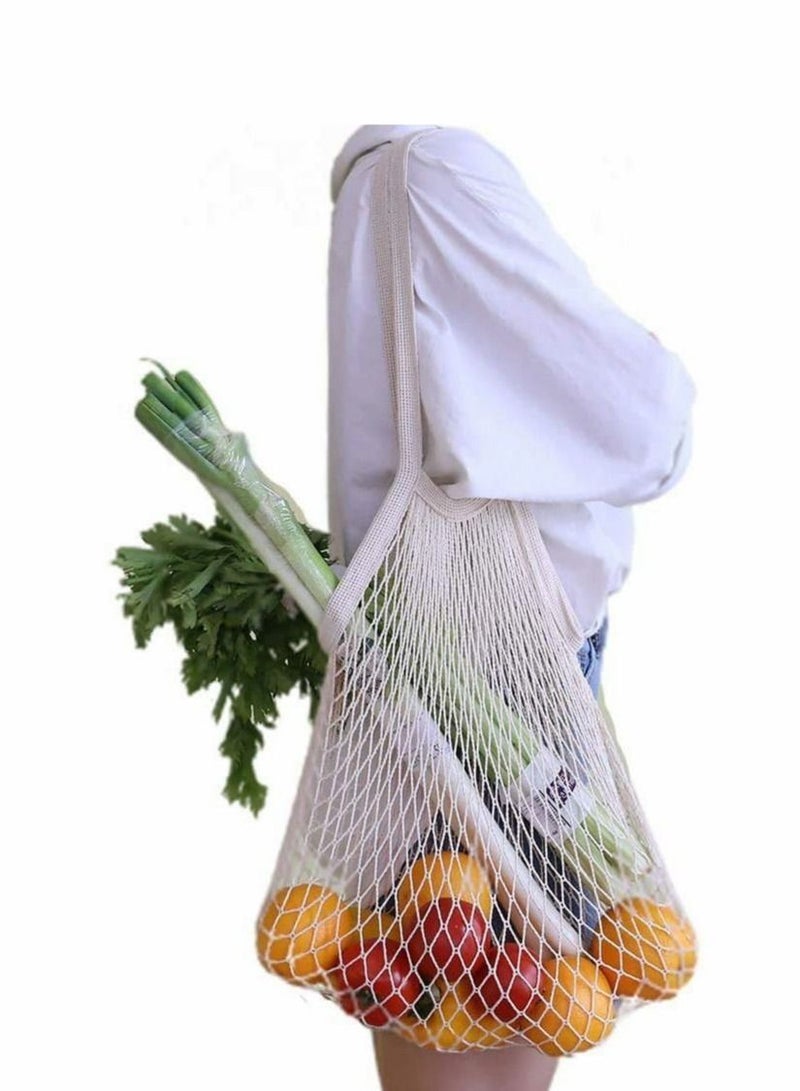Reusable Produce Cotton Mesh Bag - Natural Cotton Net String Shopping Tote Bag,Long Handle,2PC  - Image 1
