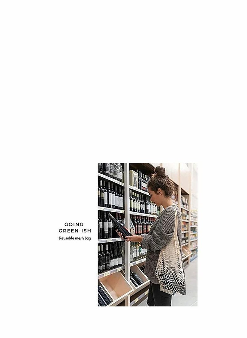 Reusable Produce Cotton Mesh Bag - Natural Cotton Net String Shopping Tote Bag,Long Handle,2PC  - Image 5
