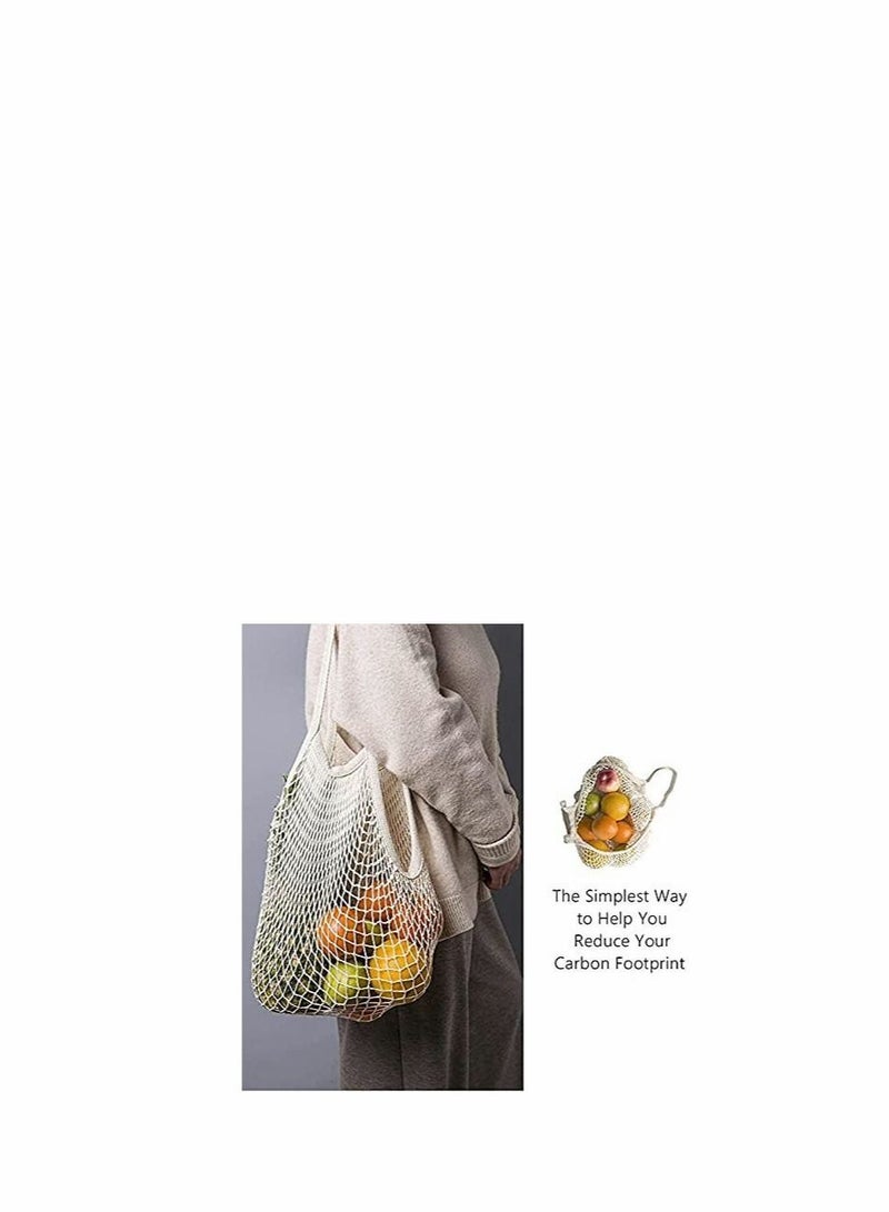 Reusable Produce Cotton Mesh Bag - Natural Cotton Net String Shopping Tote Bag,Long Handle,2PC  - Image 2