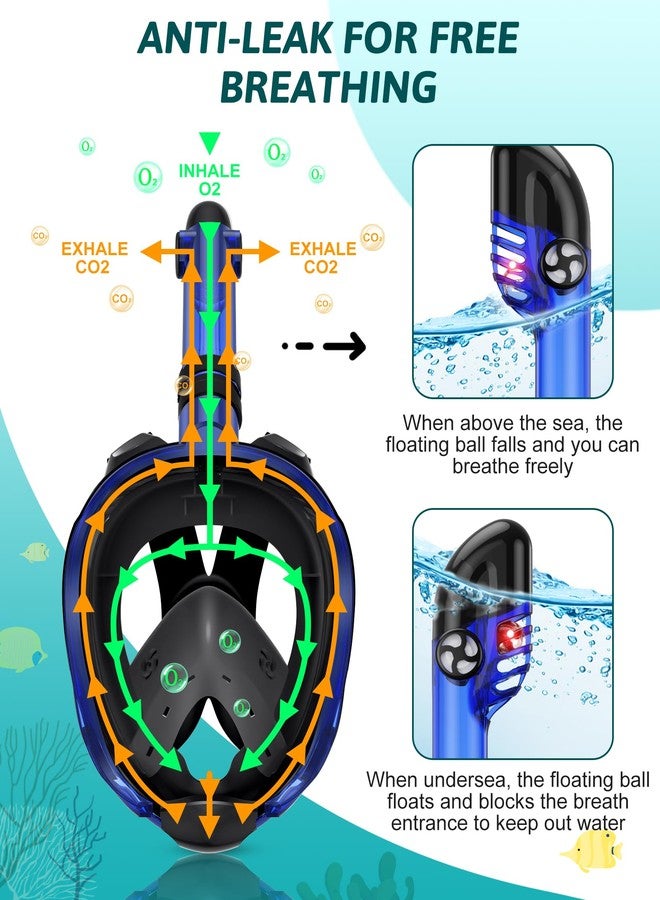 Viginsul Mask Fins Snorkeling Gear for Adults, Full Face Snorkel Mask & Adjustable Swim Fins Snorkel Set, Panoramic View Snorkel Mask Dry Top Anti-Fog Anti-Leak - Image 3