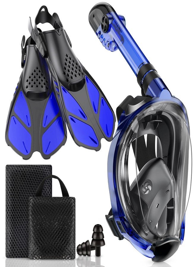 Viginsul Mask Fins Snorkeling Gear for Adults, Full Face Snorkel Mask & Adjustable Swim Fins Snorkel Set, Panoramic View Snorkel Mask Dry Top Anti-Fog Anti-Leak - Image 1