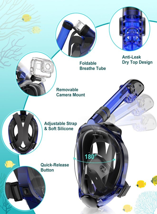 Viginsul Mask Fins Snorkeling Gear for Adults, Full Face Snorkel Mask & Adjustable Swim Fins Snorkel Set, Panoramic View Snorkel Mask Dry Top Anti-Fog Anti-Leak - Image 2