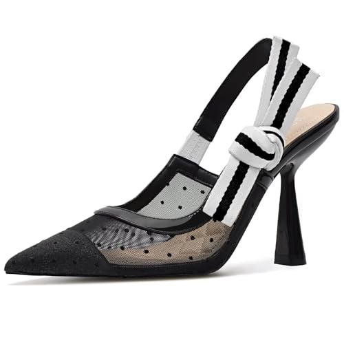 HOCHFART Slingback Heels for Women Closed Pointed Toe Mesh High Heels Bowknot Knitted Dress Work Wedding Pumps Shoes Size 6 - Image 1