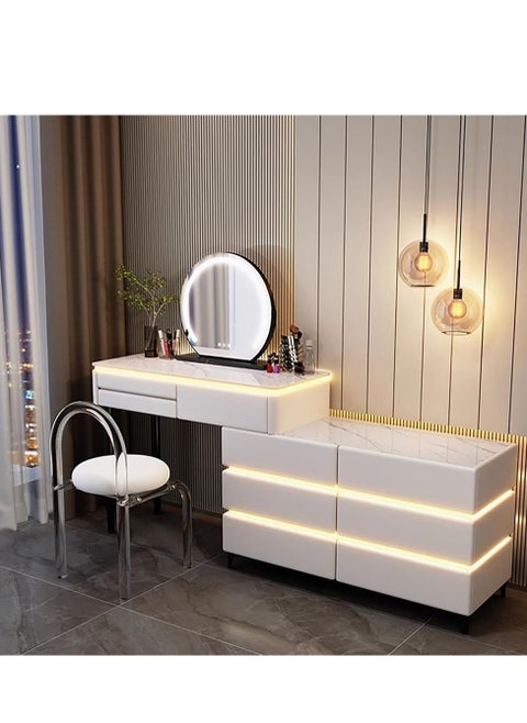 COOLBABY Elegant Modern Luminous Makeup Vanity Desk with LEDMirror and Stool