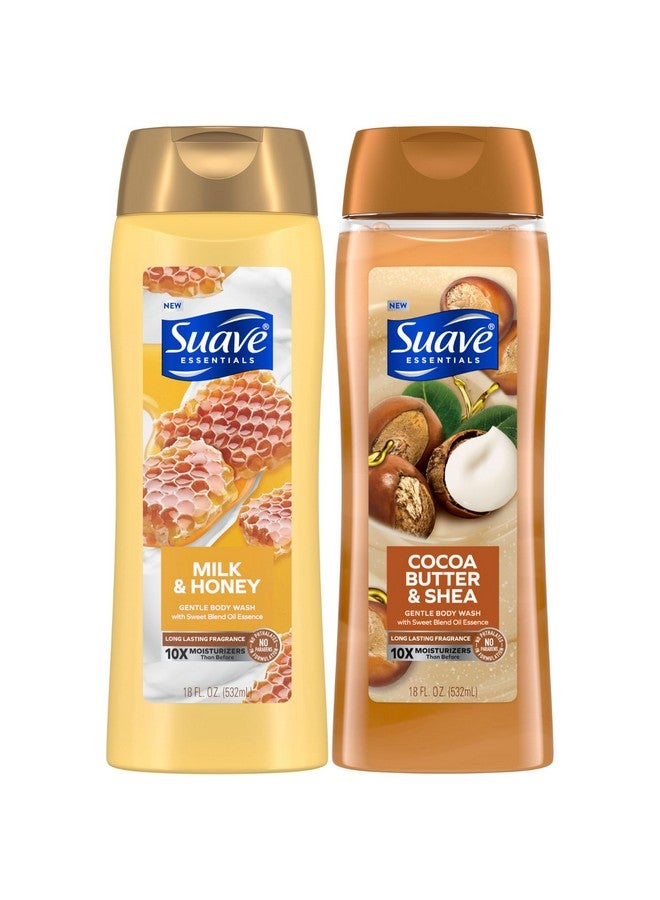 Suave Body Wash Variety 2-Pack, Milk & Honey + Cocoa Butter & Shea - Gentle Body Washes with Sweet Blend Oil Essence, 18 Oz Ea - Image 1