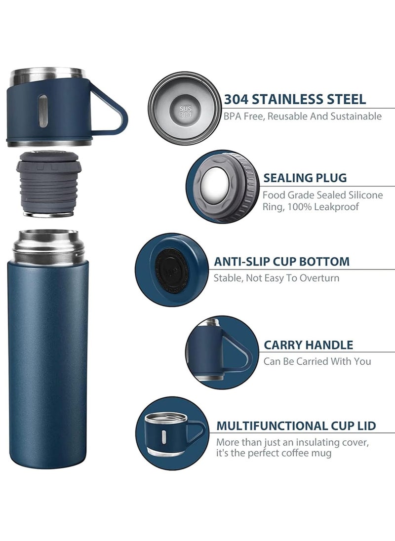 ELTRAZONE 500ml Stainless Steel Vacuum Thermos Flask with Silicone Handle & Insulated Water Bottle – 2 Stainless Steel Cups Set for Hot & Cold Beverages, Outdoor Travel, Gift Box (2 PACK, BLUE)  - Image 3