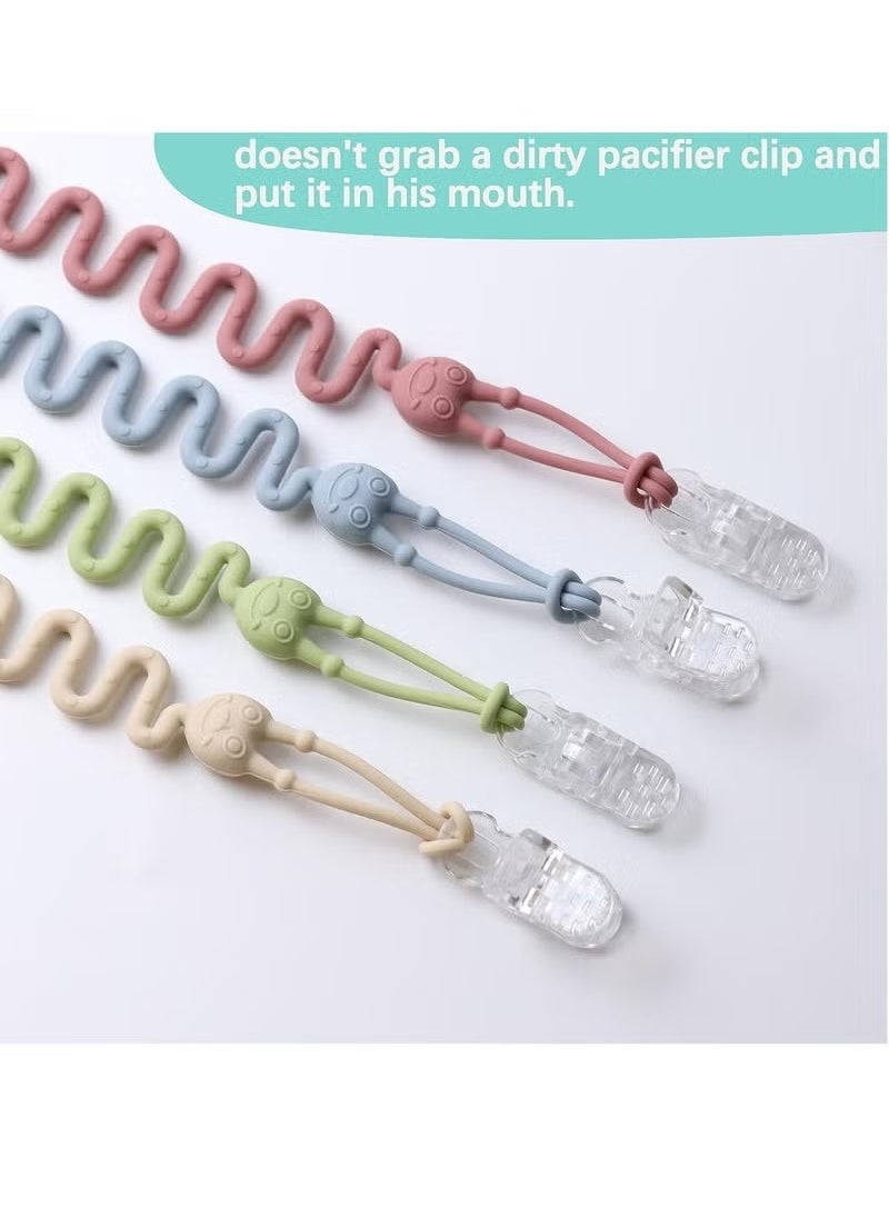 Gonice - 4Pcs Silicone Pacifier Holder with One-Piece Beads for Baby Boys and Girls Teething and Newborns, Applies to Car Seat Toy, Teether Toy, High Chair, Stroller Accessories. - Image 1