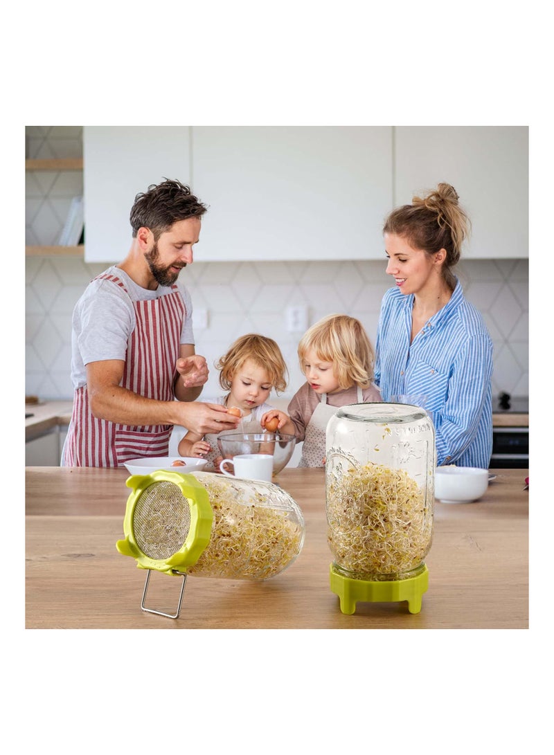 SYOSI SYOSI Sprouting lids with Bracket, Plastic Sprout Lid with Stainless Steel Screen for Wide Mouth Mason Jars, Germination Kit Sprouter Sprout Maker with Stand Water Tray  - Image 3