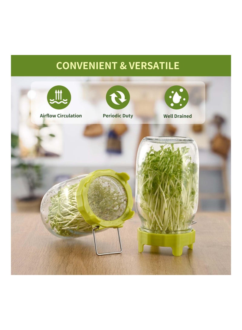 SYOSI SYOSI Sprouting lids with Bracket, Plastic Sprout Lid with Stainless Steel Screen for Wide Mouth Mason Jars, Germination Kit Sprouter Sprout Maker with Stand Water Tray  - Image 4
