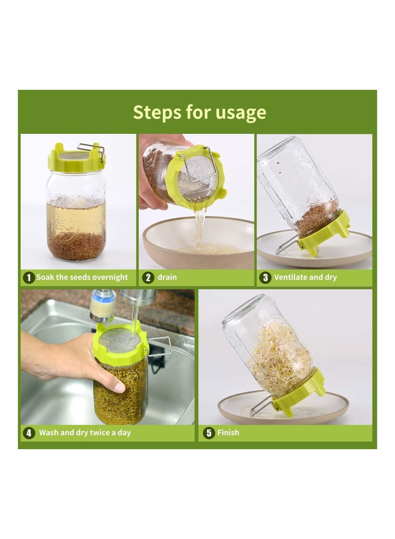 SYOSI SYOSI Sprouting lids with Bracket, Plastic Sprout Lid with Stainless Steel Screen for Wide Mouth Mason Jars, Germination Kit Sprouter Sprout Maker with Stand Water Tray  - Image 5
