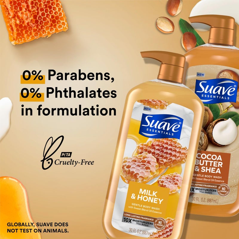 Suave Body Wash Variety Bundle â€“ Milk & Honey 2-Pack & Cocoa Butter Shea, Gentle & Moisturizing Body Washes with Vitamin E, 30 Oz Ea (3 Piece Set) - Image 4
