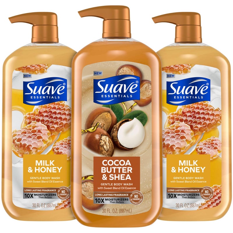 Suave Body Wash Variety Bundle â€“ Milk & Honey 2-Pack & Cocoa Butter Shea, Gentle & Moisturizing Body Washes with Vitamin E, 30 Oz Ea (3 Piece Set) - Image 1
