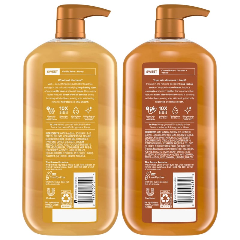 Suave Body Wash Variety Bundle â€“ Milk & Honey 2-Pack & Cocoa Butter Shea, Gentle & Moisturizing Body Washes with Vitamin E, 30 Oz Ea (3 Piece Set) - Image 2
