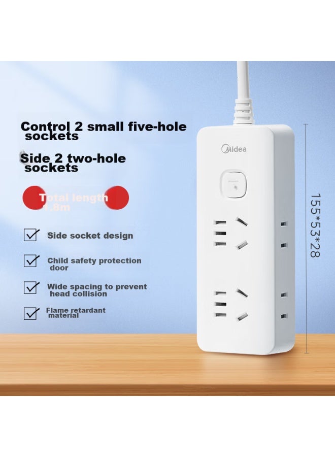 Midea New National Standard Power Strip With Switch/extension Cord/3-g Outlet Board/extension Board, Master Switch, 4 Side Outlets, 1.8 Meters Long, Ep3kc25 - Image 1