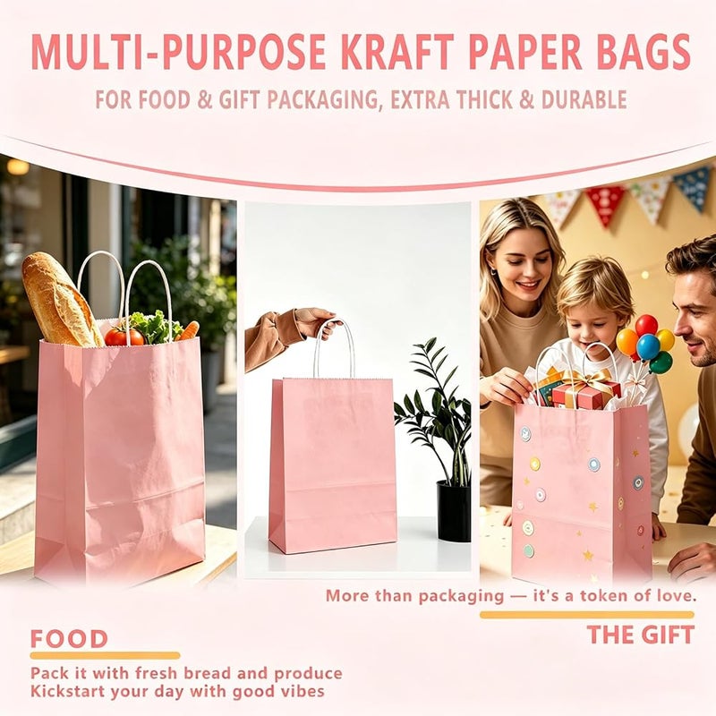 Weifeng 30pcs Paper Bags with Twist Handles, Pink Party Gift Bag 21*11*27cm - Image 5