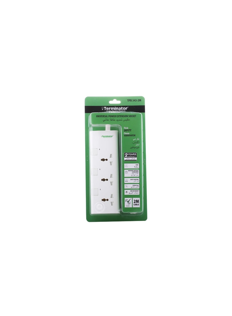 Terminator 3 Way Universal Power Extension Socket With Individual Switches, Indicators, 2M Cable and 13A Fused Plug. - Image 3