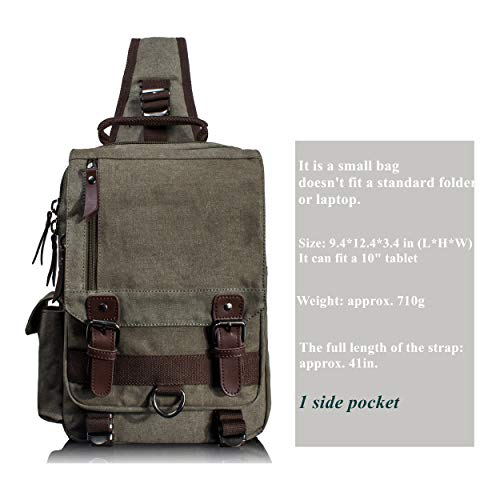 Leaper Retro Crossbody Bag Sling Bag Canvas Messenger Bag for Men Women Shoulder Bag Crossbody Handbags Satchel Army Green, M - Image 2