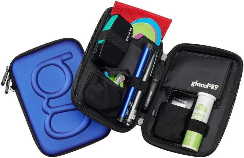 Glucology Diabetes Travel Case Hard Shell, Storage Organizer for Glucose Monitor Kit, Insulin Pen, Blood Sugar Test Strips, Syringe, Needles and Other Diabetic Care Supplies - Premium & Durable Hard Case, Blue 