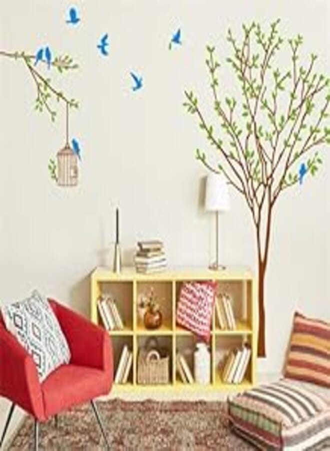 OR Birds Cages Green Tree Wall Sticker Home Decorative Mural Decal Art Vinyl Sticker Decor Decals